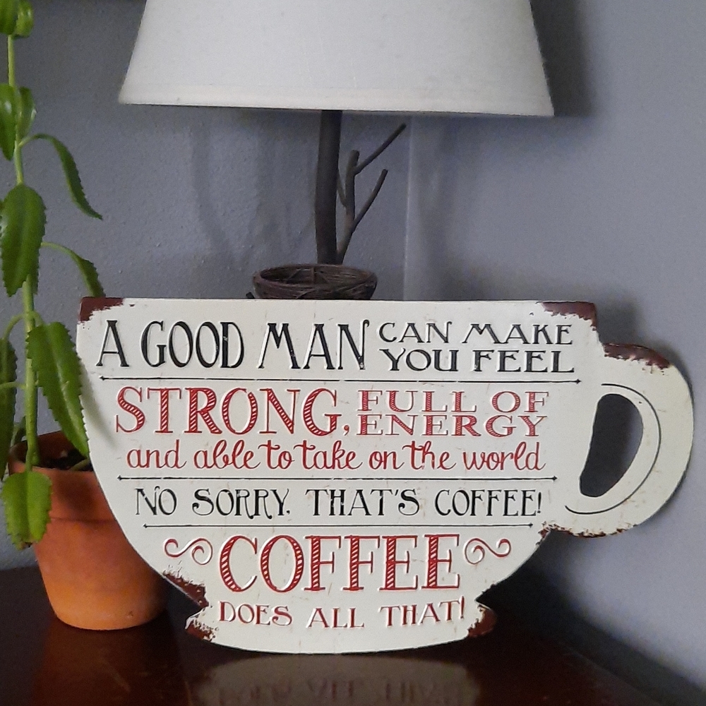 2 metallic coffe signs